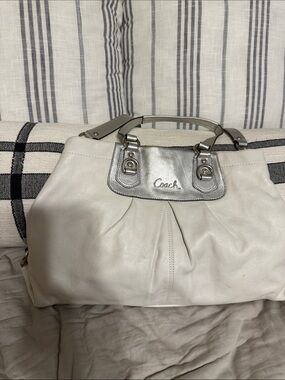 Coach Cream Leather Shoulder Bag with Silver Accent